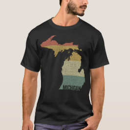 Michigan Vintage Retro Sunset State Karta Distress T Shirt