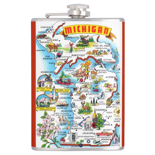 Michigan vykortskarta fickplunta (Framsidan)