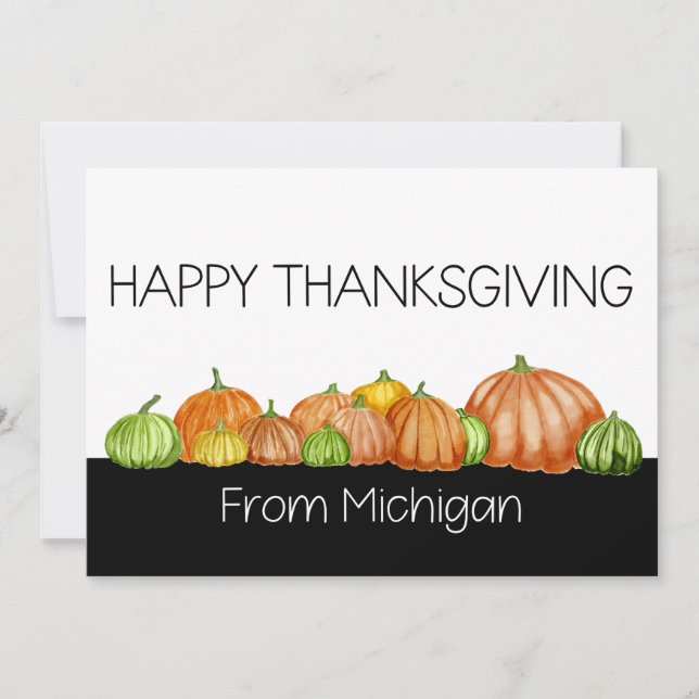 Michigan Watercolor pumpkins Thanksgiving Card Julkort (Framsida)