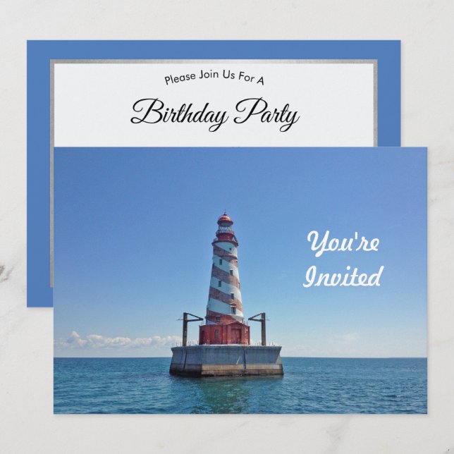 Michigan White Shoal Lighthouse Photo Birthday Inbjudningar (Fram/baksida)