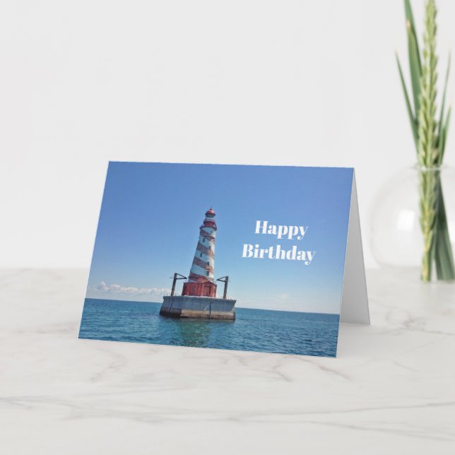 Michigan White Shoal Lighthouse Photo Birthday Kort (Framsida)
