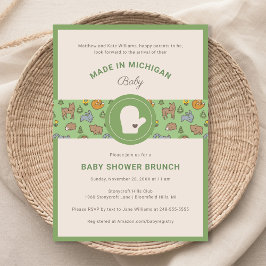Michigan Woodland Animals Grönt Baby Shower Inbjudningar