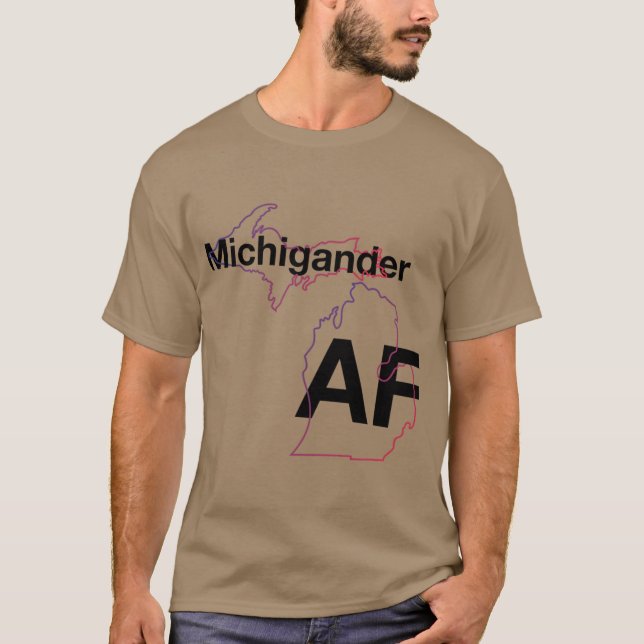Michigander AF Minimalist Michigan State Outline O T Shirt (Framsida)