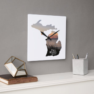 Michigander Silhouette med typografi Fyrkantig Klocka