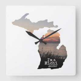 Michigander Silhouette med typografi Fyrkantig Klocka