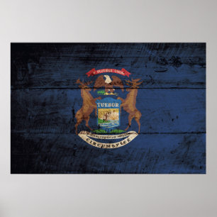 Michiganflagga på gammalt Wood korn Poster