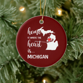 Michigans hem är där hjärtat finns julgransprydnad keramik