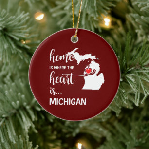 Michigans hem är där hjärtat finns julgransprydnad keramik