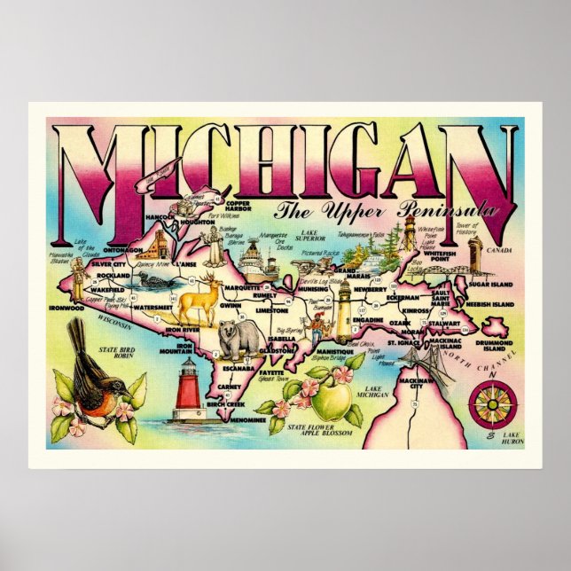 Michigans övre Peninsula Skriv ut Poster (Framsidan)