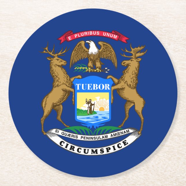 Michigans statsflagga underlägg papper rund (Framsidan)