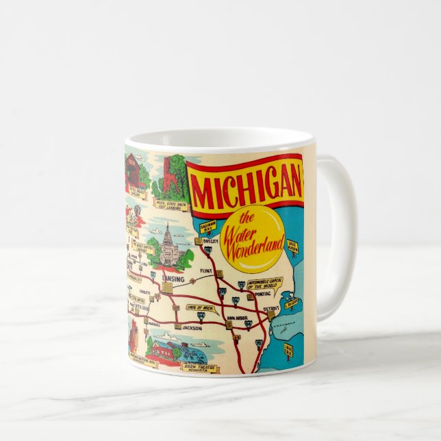 Michigans Vatten Wonderland Karta Kaffemugg (Framsida höger)