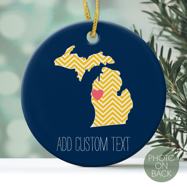 Michiganstaten Karta med Anpassningsbar Kärlek Hea Julgransprydnad Keramik (Personalized Photo Ornament)