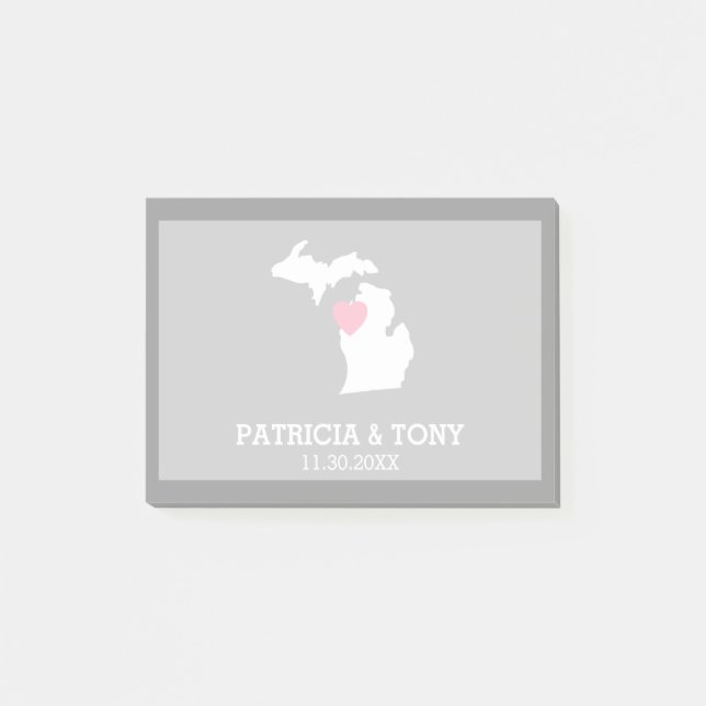 Michiganstaten Karta med Anpassningsbar Kärlek Hea Post-it Block (Framsida)