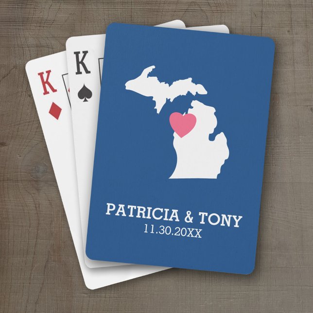 Michiganstaten Karta med Anpassningsbar Kärlek Hea Spelkort (Personalized Playing Cards with a State Map, Movable Heart and Name)