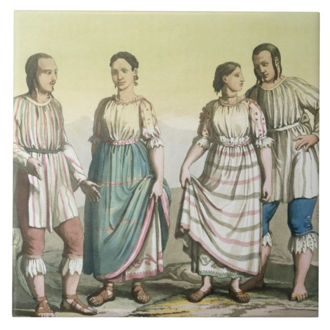 Michoacan indier i den traditionella dräkten, kakelplatta (Framsidan)