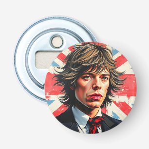 Mick Jagger Rolling Stones framför en Union Jac Flasköppnare