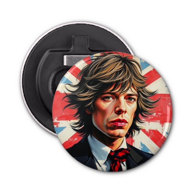 Mick Jagger Rolling Stones framför en Union Jac Flasköppnare (Framsidan)