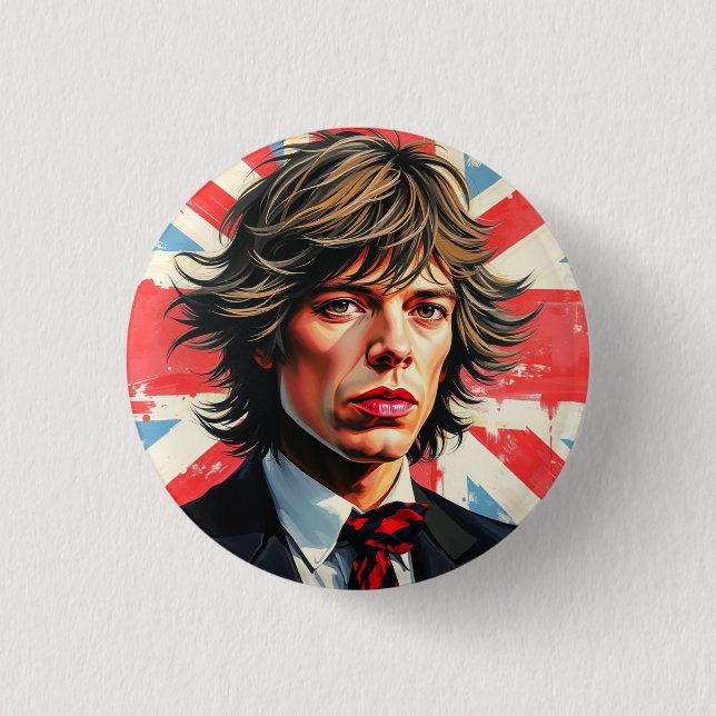 Mick Jagger Rolling Stones framför en Union Jac Knapp (Framsida)