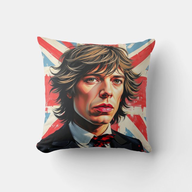 Mick Jagger Rolling Stones framför en Union Jac Kudde (Framsida)