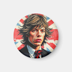Mick Jagger Rolling Stones framför en Union Jac Magnet