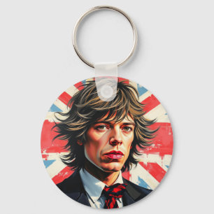 Mick Jagger Rolling Stones framför en Union Jac Nyckelring