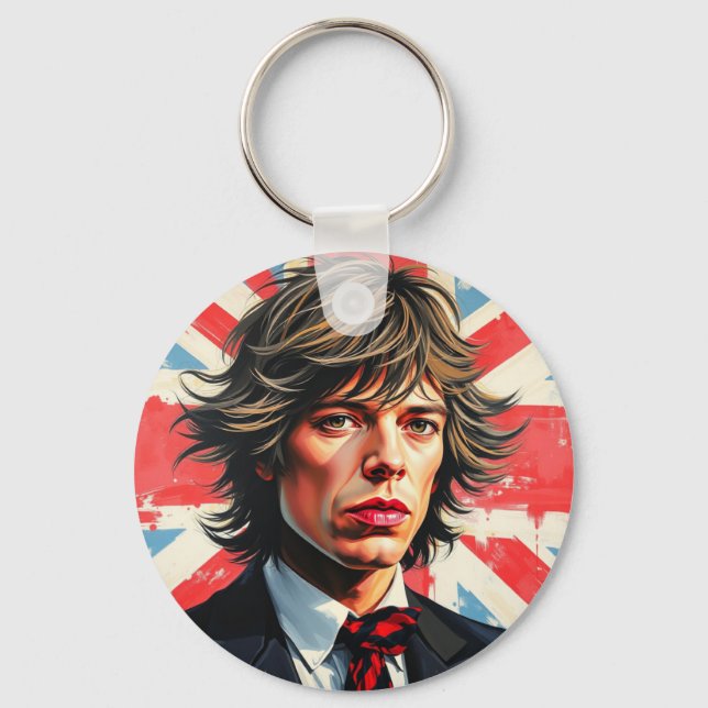 Mick Jagger Rolling Stones framför en Union Jac Nyckelring (Framsida)