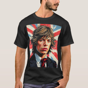 Mick Jagger Rolling Stones framför en Union Jac T Shirt