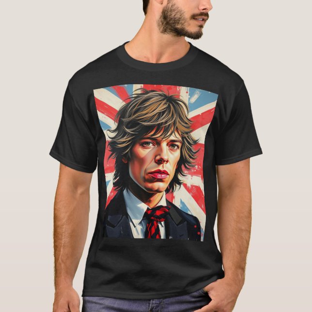 Mick Jagger Rolling Stones framför en Union Jac T Shirt (Framsida)