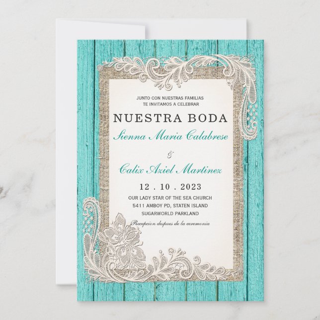 Mickaciones de Boda Rústicas Turquesa Inbjudningar (Framsida)