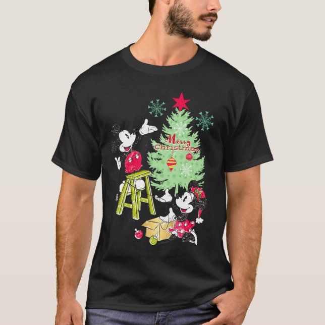 Mickey Minnie Clic Christmas Tree  T Shirt (Framsida)