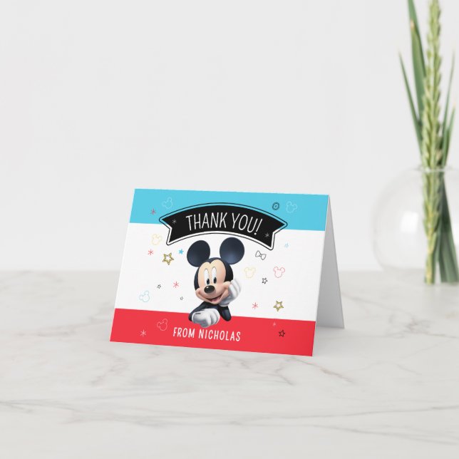 Mickey Mouse Birthday Fun Folded Thank You Card Tack Kort (Framsida)