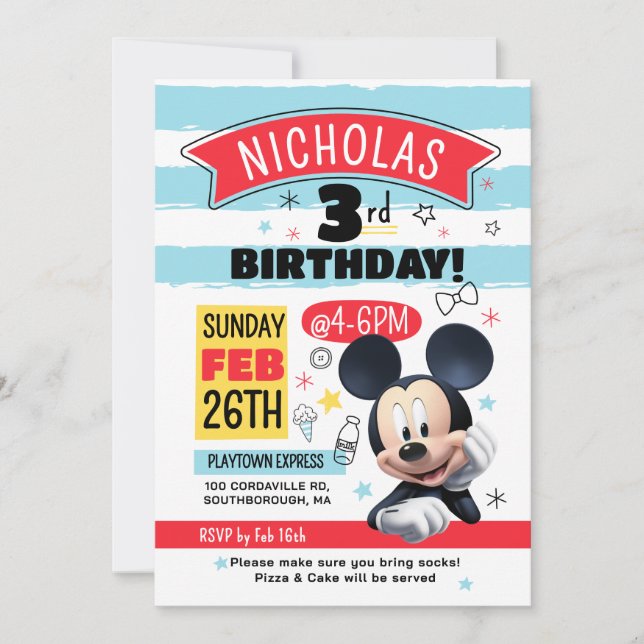 Mickey Mouse Fun Birthday Customizable Invitation Inbjudningar (Framsida)