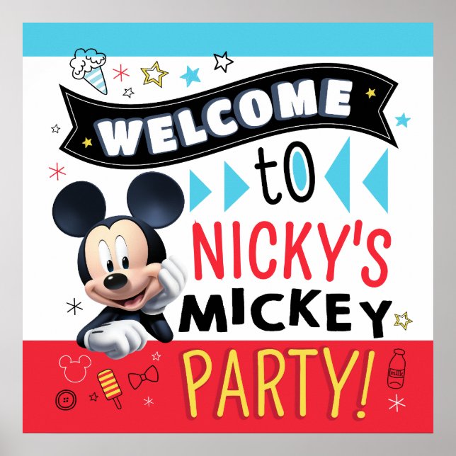 Mickey Mouse Fun Birthday Customizable Party sign Poster (Framsidan)