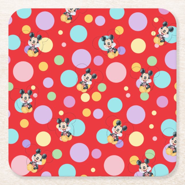 Mickey Mouse Polka Dot  red Baby Shower Underlägg Papper Kvadrat (Framsidan)
