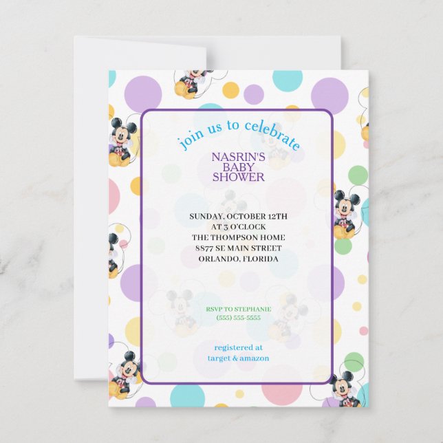 Mickey Mouse prickig baby shower Inbjudningar (Framsida)