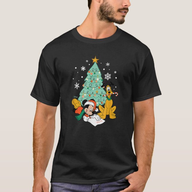 Mickey Pluto JULAFTON Träd T Shirt (Framsida)