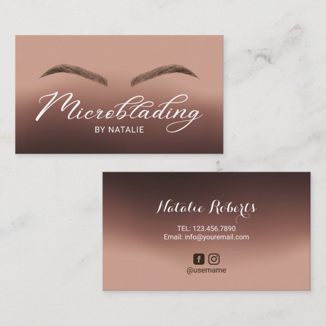 Microblading Brown Ombre Typography Beauty Salon Visitkort (Fram/baksida)