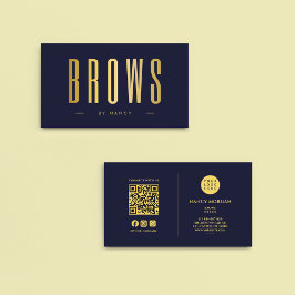 Microblading Brows QR-kod logotyp marinblå och gul Visitkort