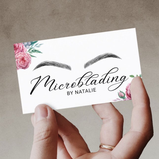 Microblading Eyebrows Beauty Salon Blommigt Visitkort (Skapare uppladdad)