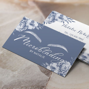 Microblading Eyebrows Salon Vintage Blue Blommigt Visitkort