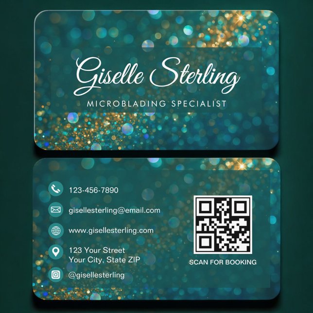 Microblading Grön Guld QR-kod Professionell Visitkort (Skapare uppladdad)