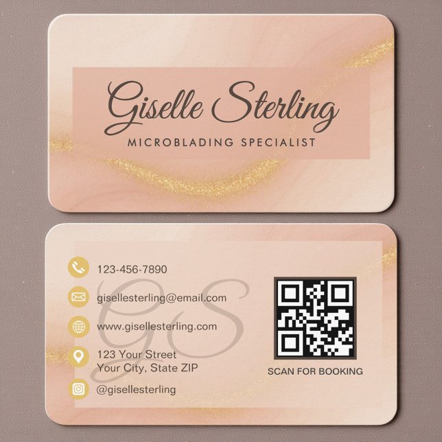 Microblading Neutral Beige Guld QR-kod Visitkort (Skapare uppladdad)