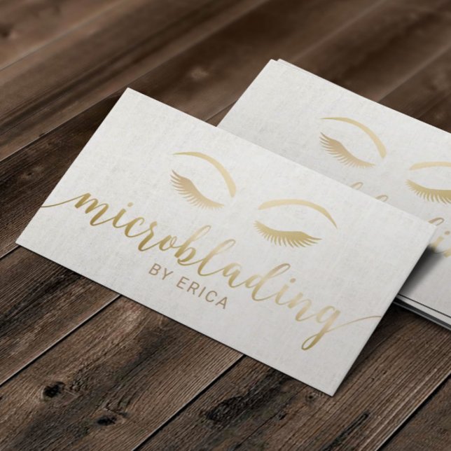 Microblading Ögonbryn Makeup Artist Gold Script Visitkort (Skapare uppladdad)