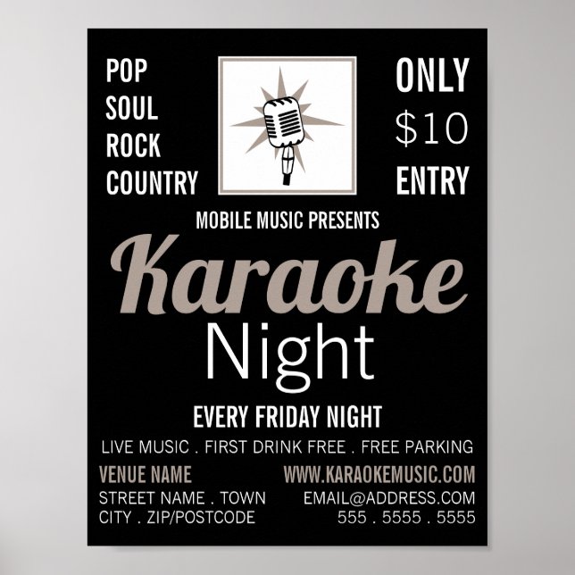 Microphone Design, Karaoke Event Advertising Poster (Framsidan)