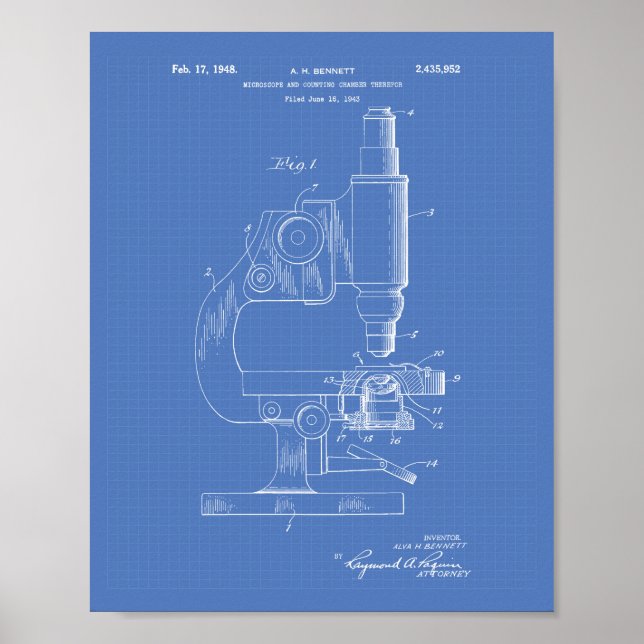 Microscope 1948 Patent Art Blueprint Poster (Framsidan)