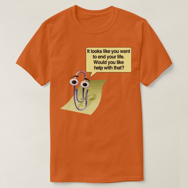 Microsoft Clippy Suicide Assistant Memshirt Paro T Shirt (Design framsida)