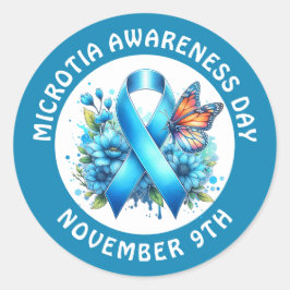 Microtia Blå Medvetandedagsband och Fjäril Runt Klistermärke
