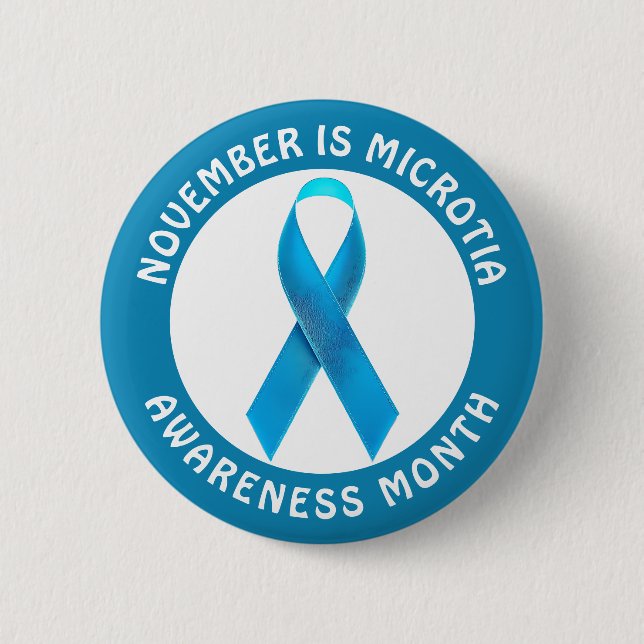 Microtia Blue Awareness Month Ribbon Knapp (Framsida)