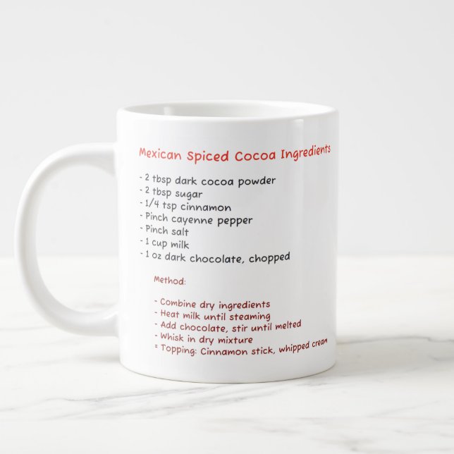 Microwave Mugg (Hett, mexikansk kakaobakarrecept) Jumbo Mugg (Vänster)