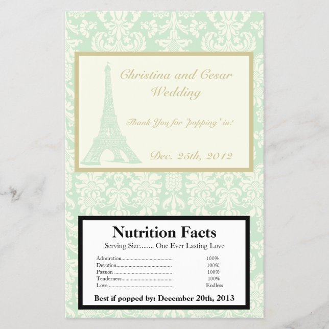 Microwave Popcorn Wrapper Damask Paris Flygblad (Framsidan)